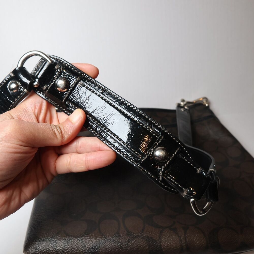 Coach Leather Crossbody Messenger Shoulder Bag Brown & Black Signature C Pattern - Picture 10 of 13